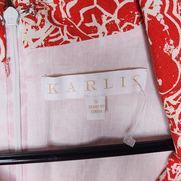 Karlie Linen Blend Mini Dress Small Orange White Cut Out Short Sleeve Summer - Picture 3 of 6